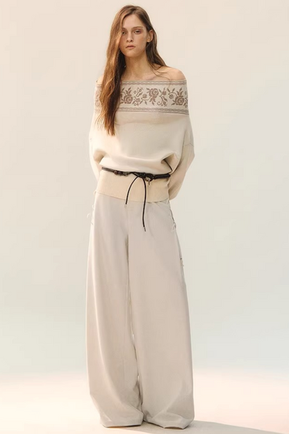 Pantalon large drapé à nouer sur le côté