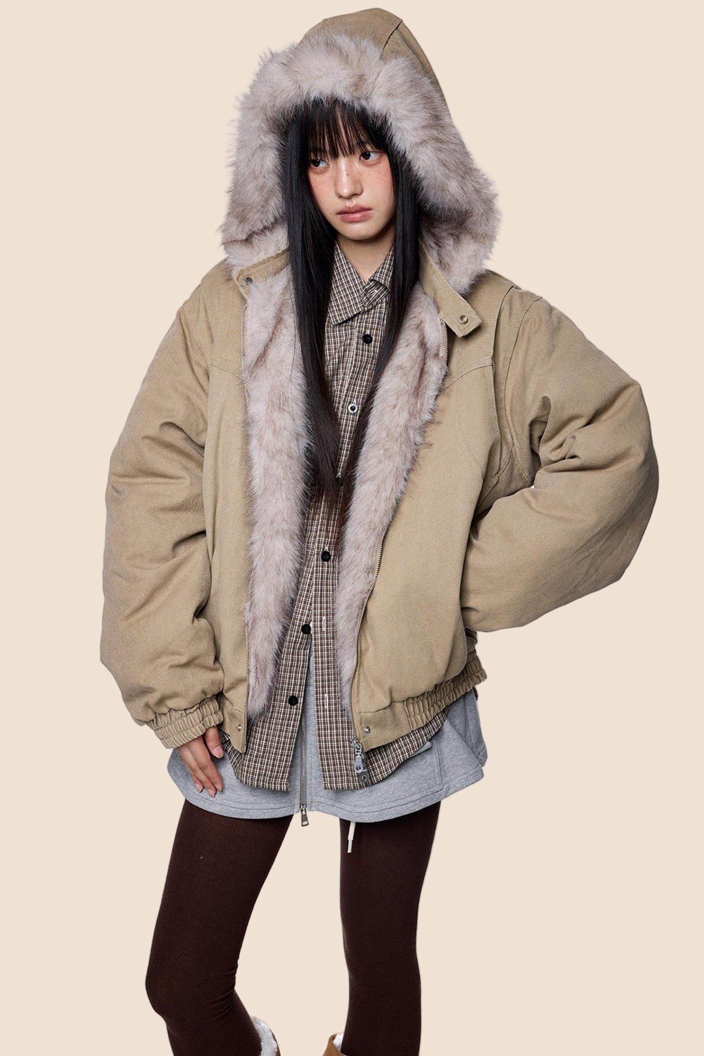 Carved Fluffy Collar Jacket