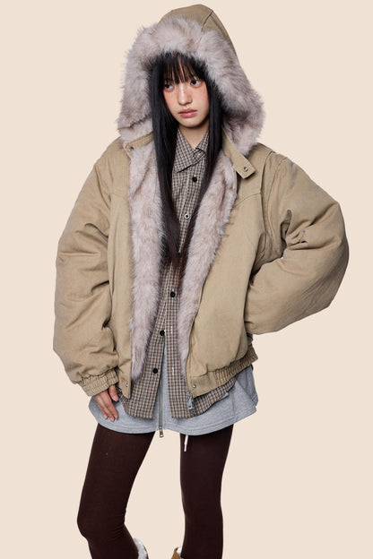 Carved Fluffy Collar Jacket