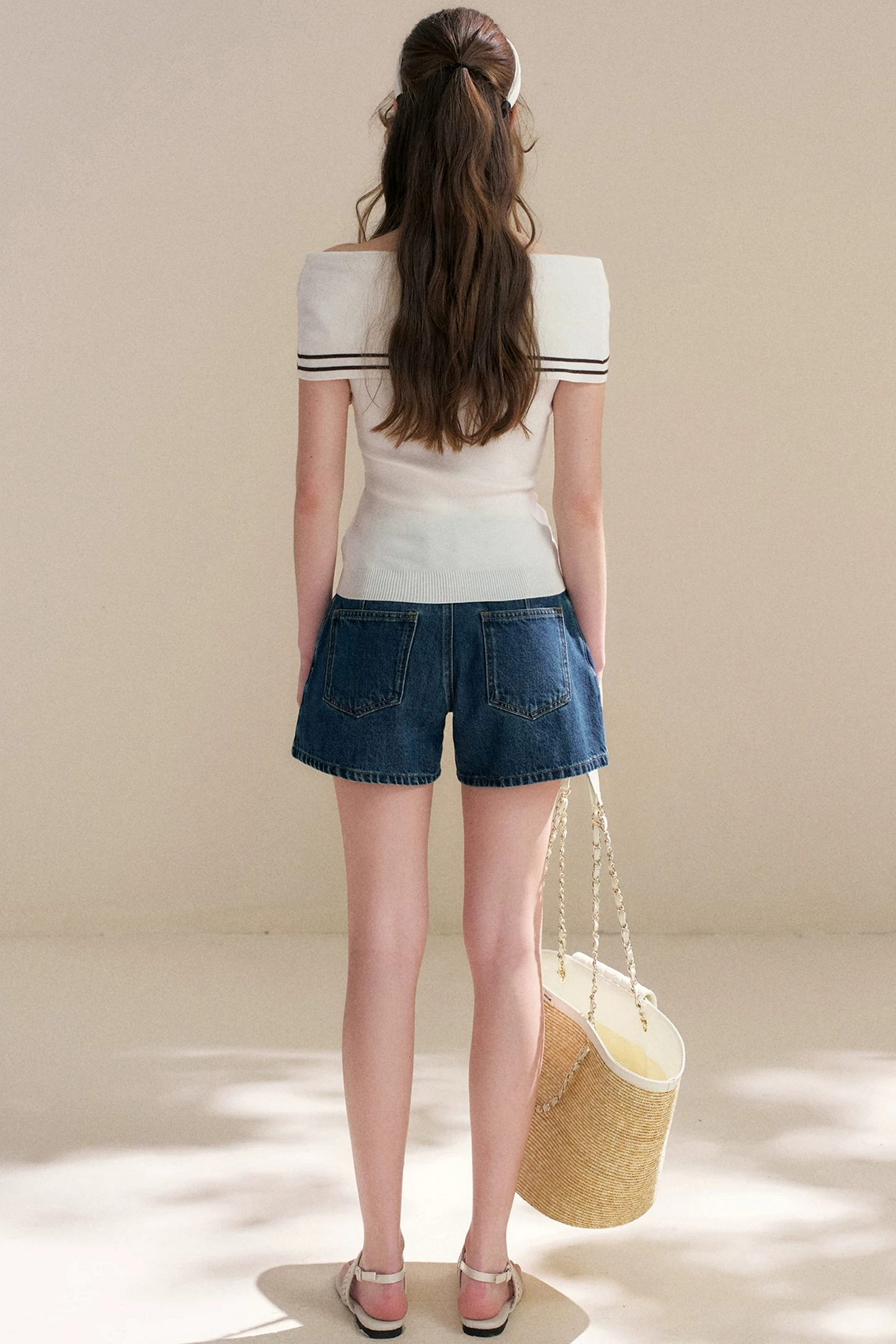 Soft Cotton Bowknot Denim Shorts