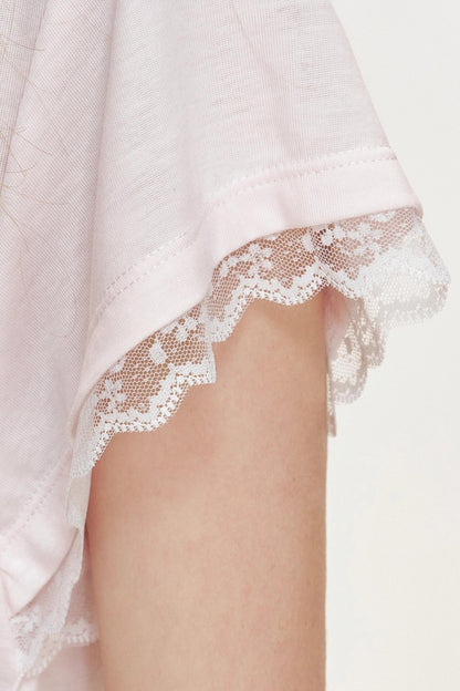 Floral Lace Shirring Short Sleeve T-Shirt