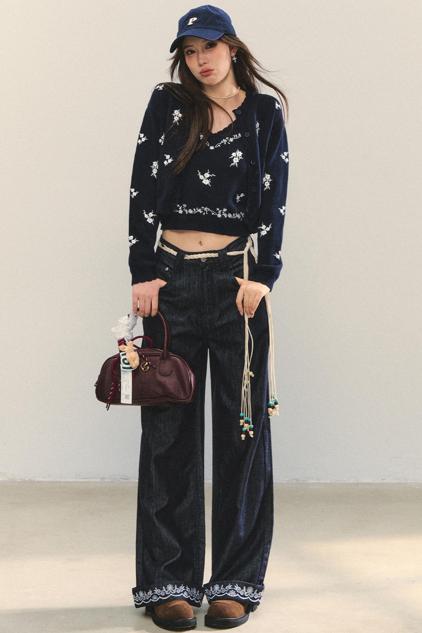 Knit Floral Cardigan Set-Up