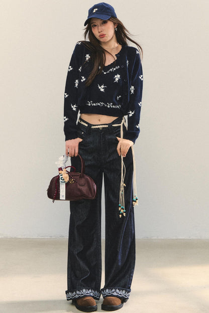 Knit Floral Cardigan Set-Up