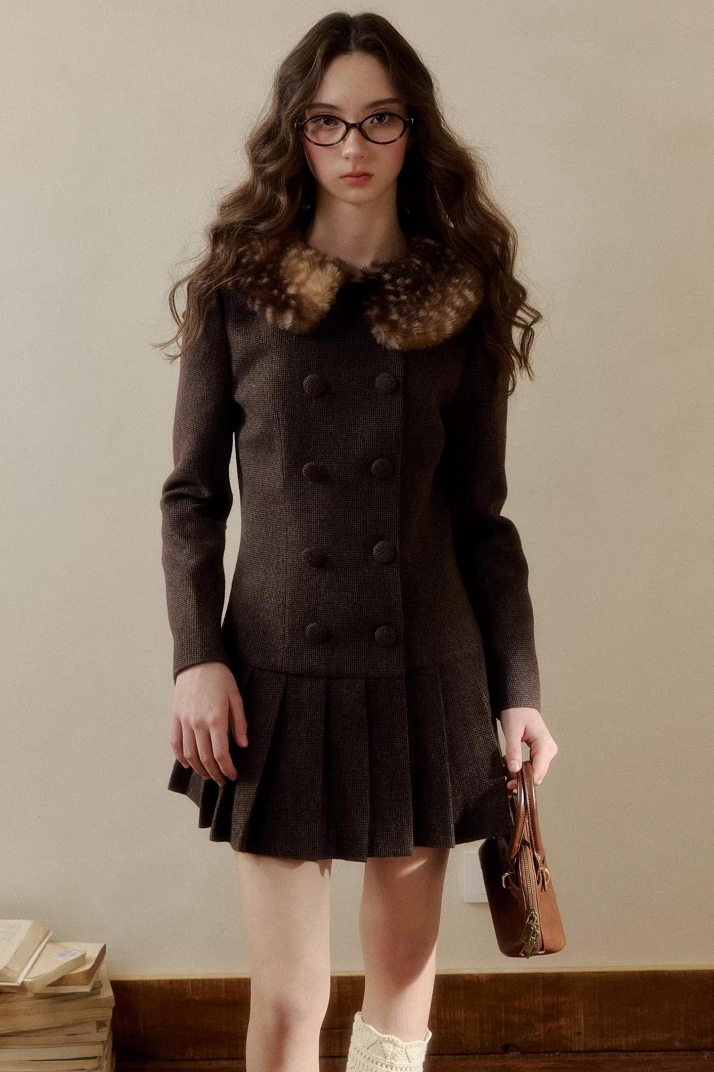 Retro Houndstooth Pleated Dress