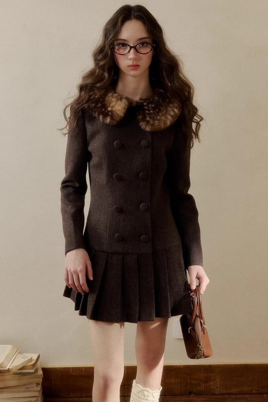 Retro Houndstooth Pleated Dress