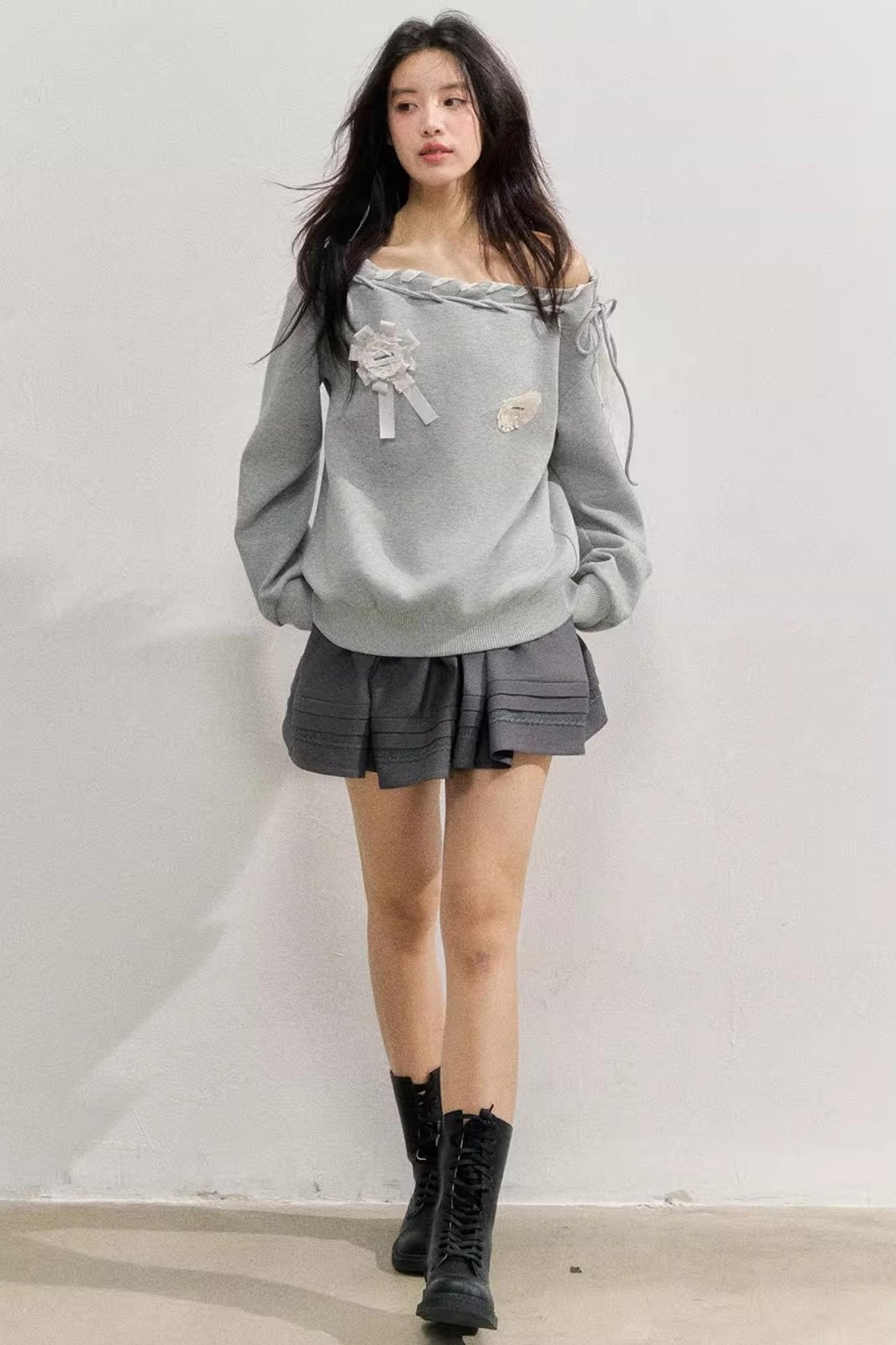 Gray Shoulder Sweatshirt