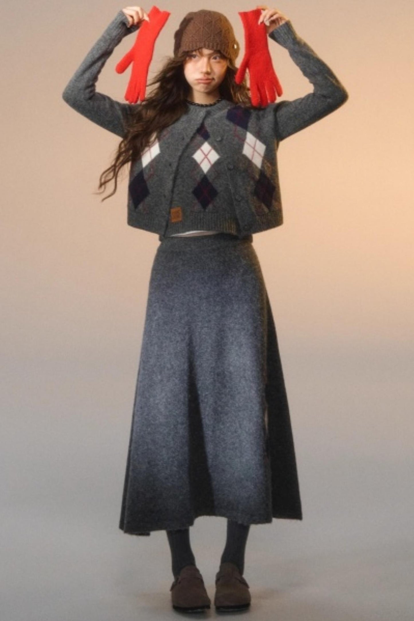 Floral Velvet Diamond Vest Skirt Set-Up