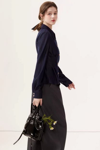 Vintage Faux Denim Blouse