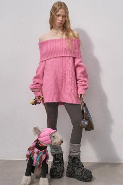 Cable-Knit Wool Off-Shoulder Sweater