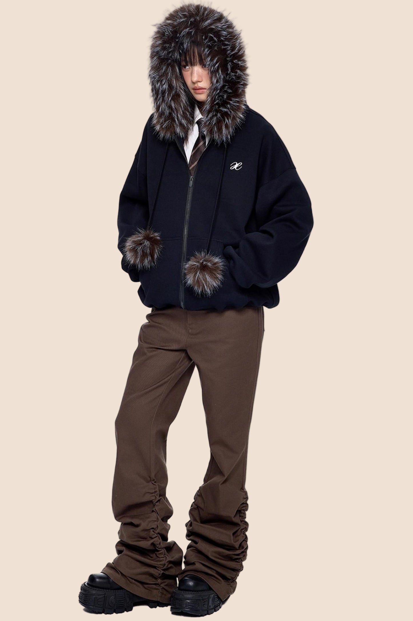 Hooded Embroidered Fleece Cardigan