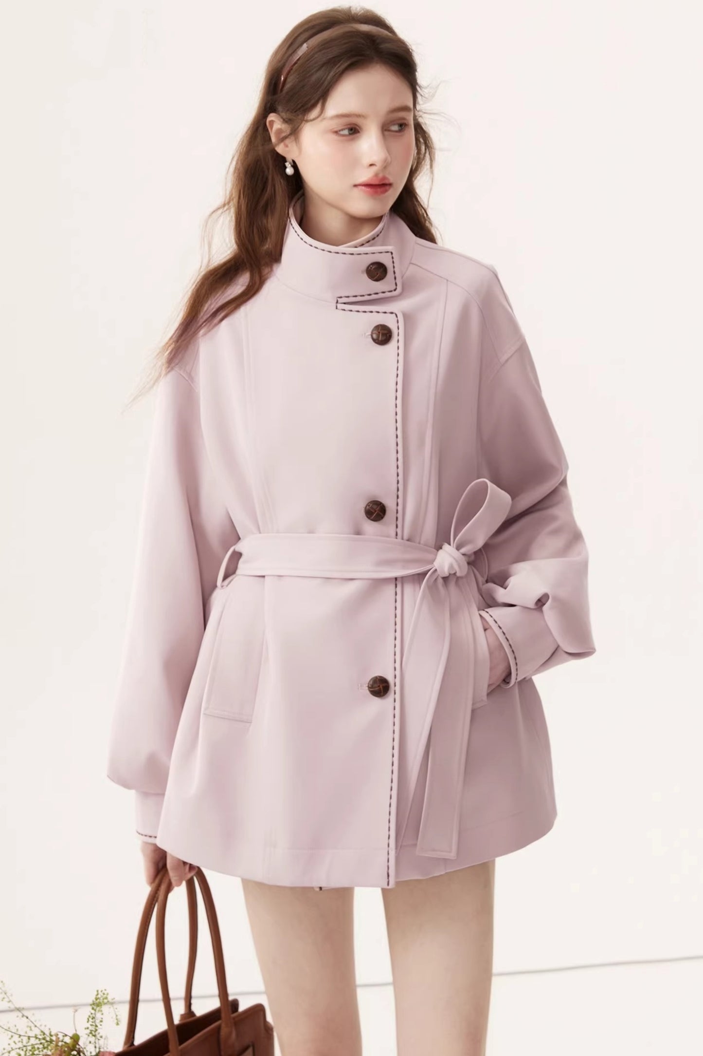 Stand Collar Lantern Sleeve Trench Coat
