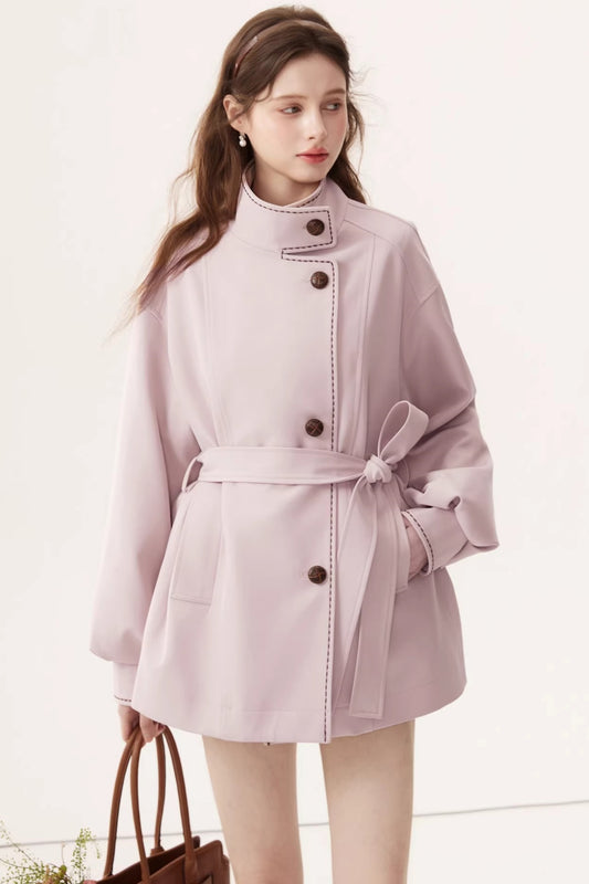 Stand Collar Lantern Sleeve Trench Coat