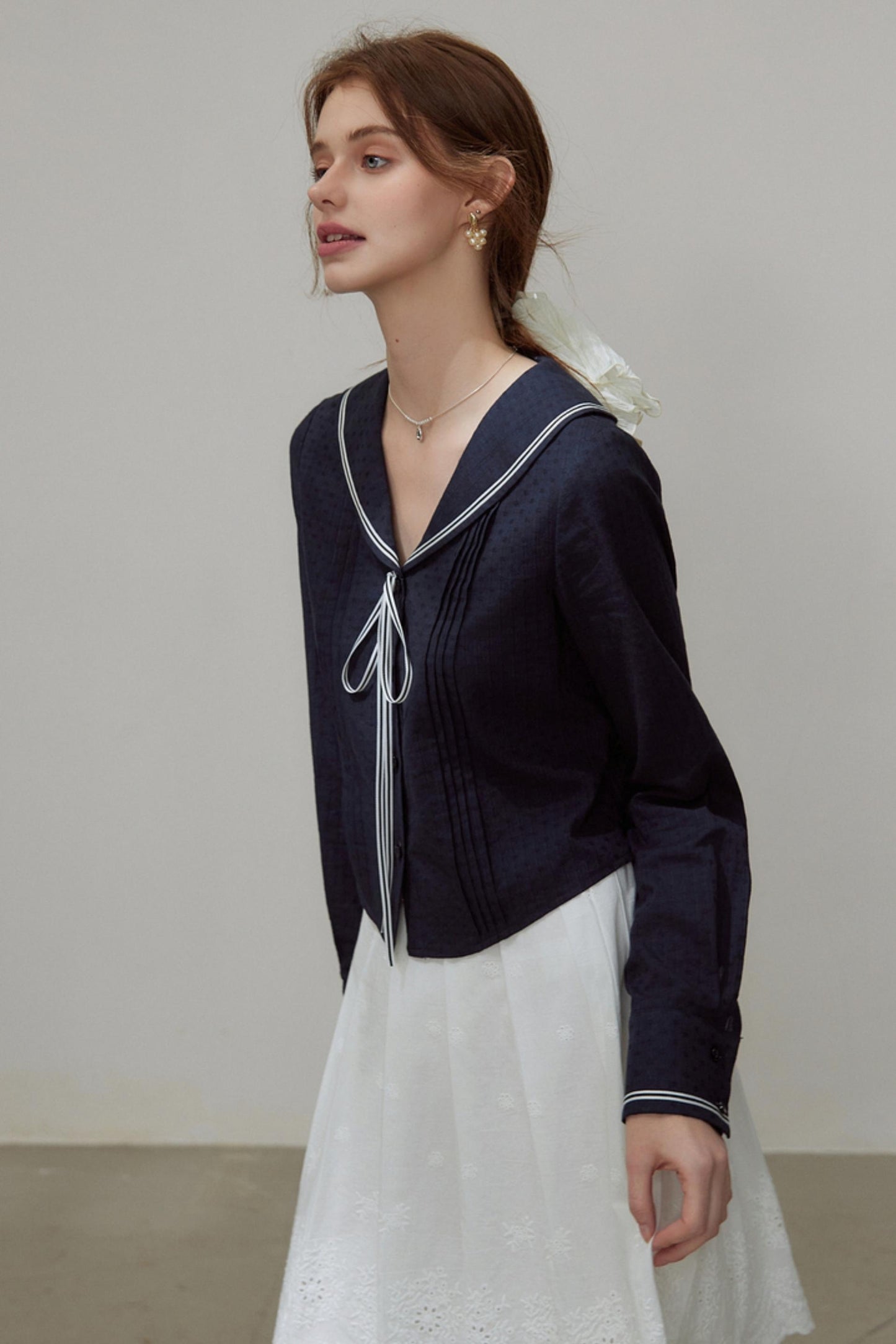 Navy Collar Womens Top