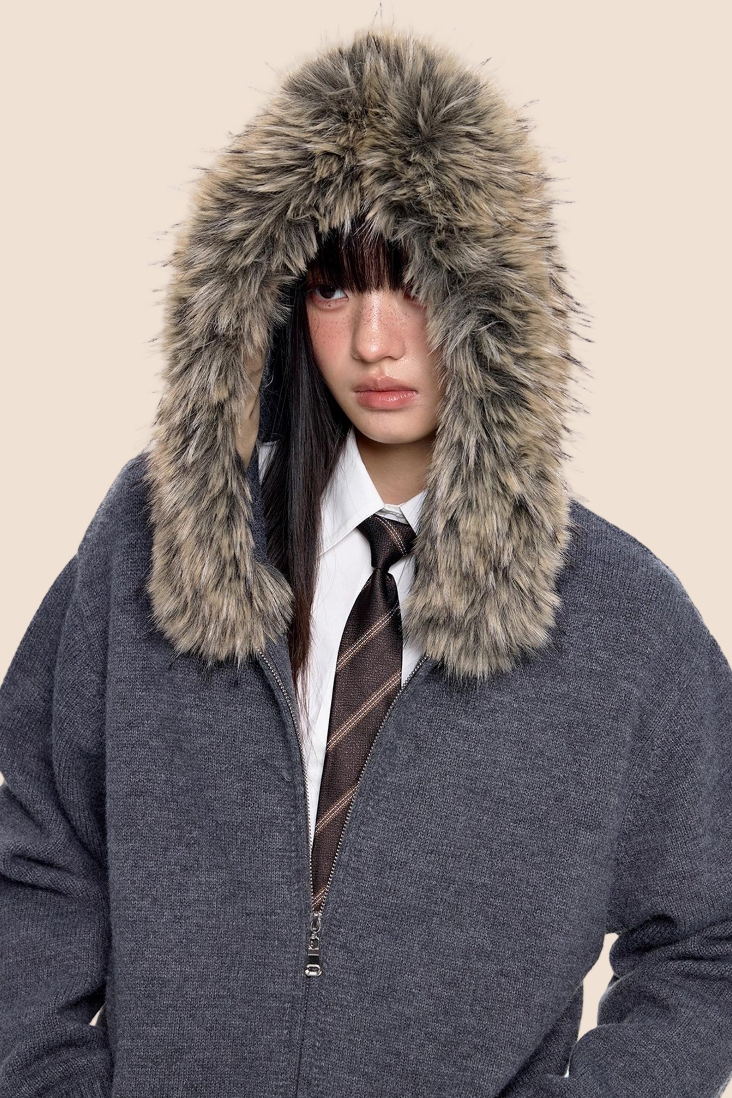 Vintage Knit Hooded Cardigan