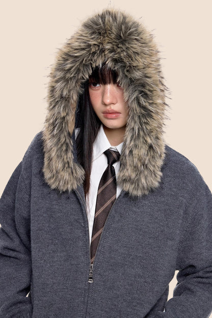 Vintage Knit Hooded Cardigan