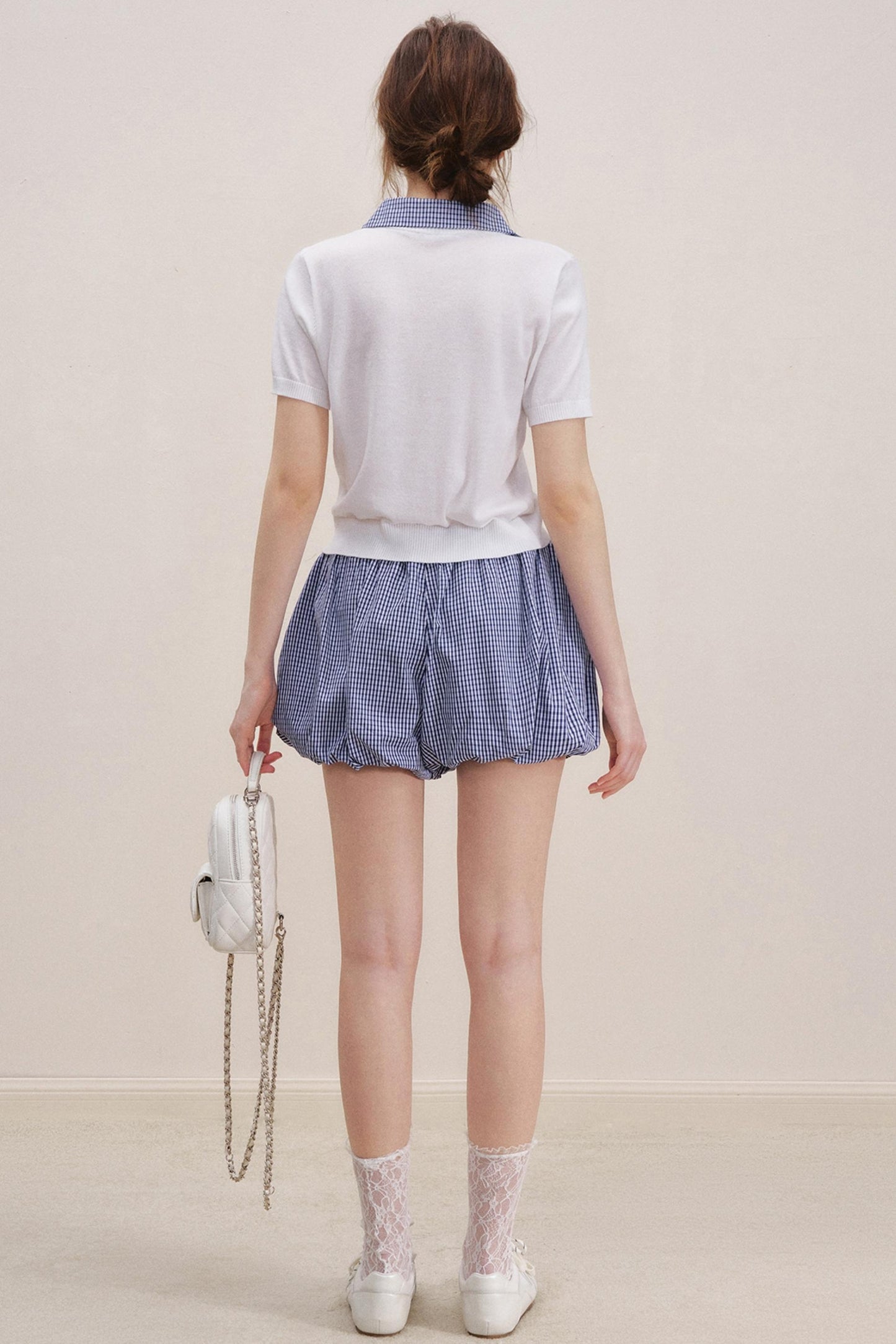 Checkered Knit Top Shorts Set-Up