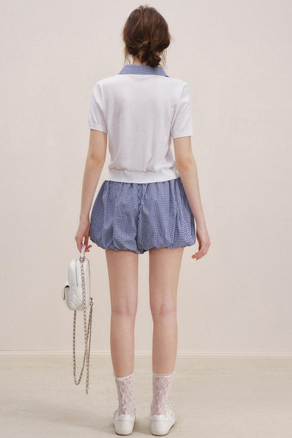 Checkered Knit Top Shorts Set-Up