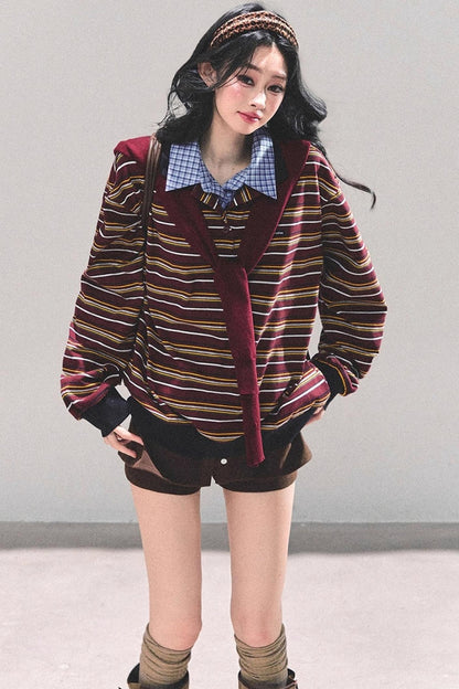 Striped Polo Collar Top