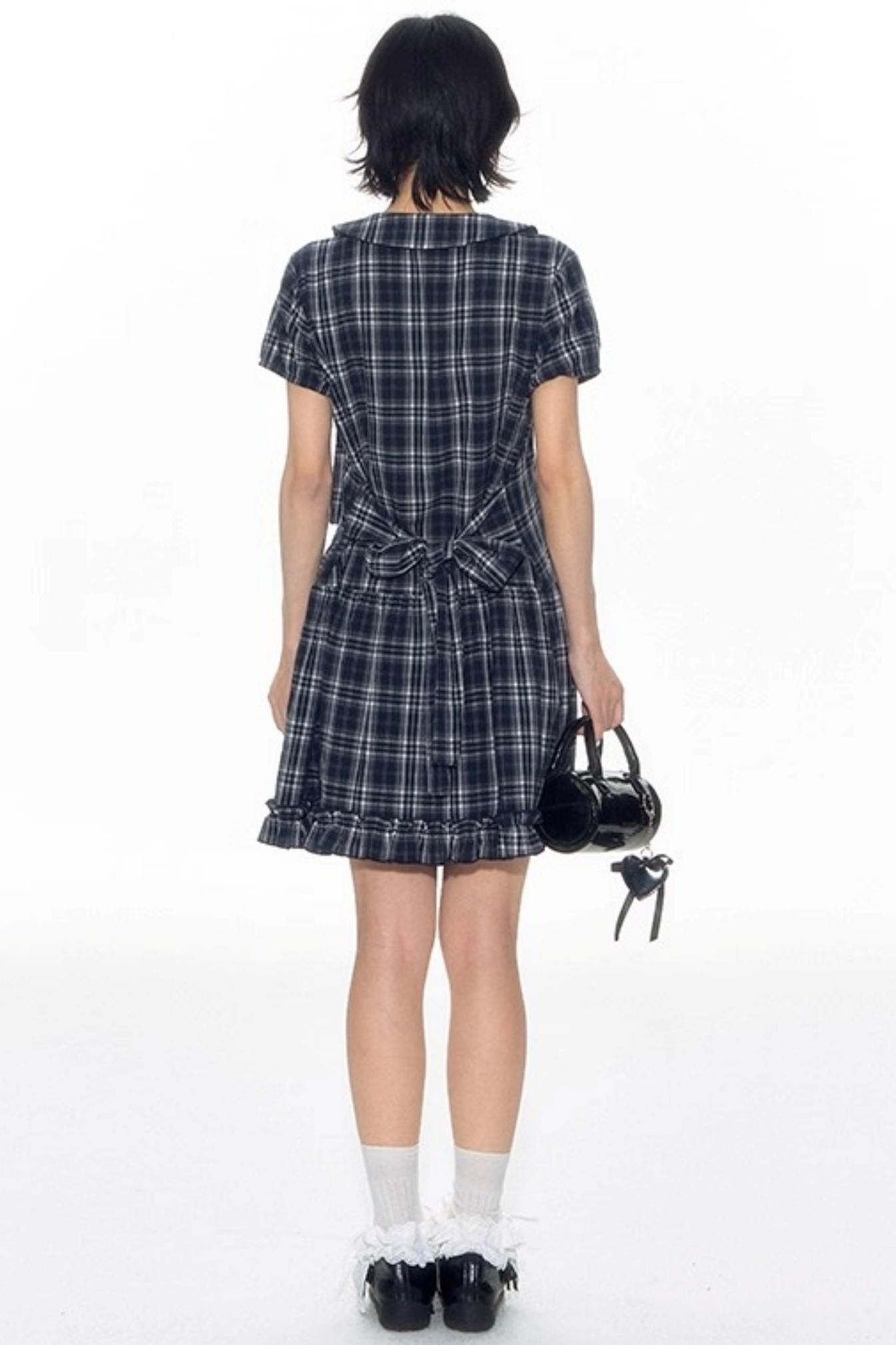 Original Lace-up Plaid Dress