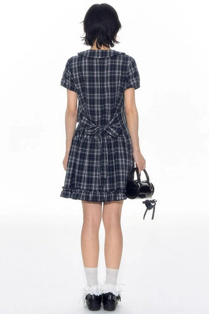 Original Lace-up Plaid Dress