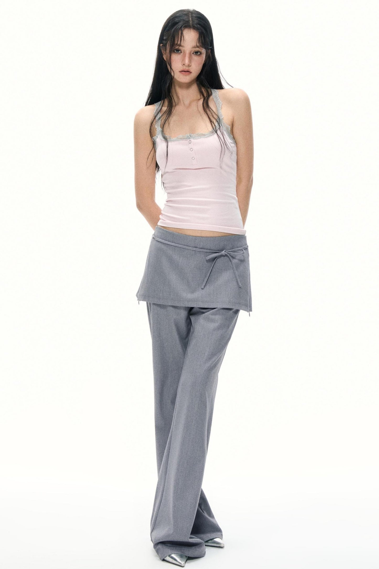 Summer Gray Wide Leg Suit Pants