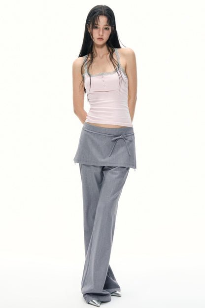 Summer Gray Wide Leg Suit Pants
