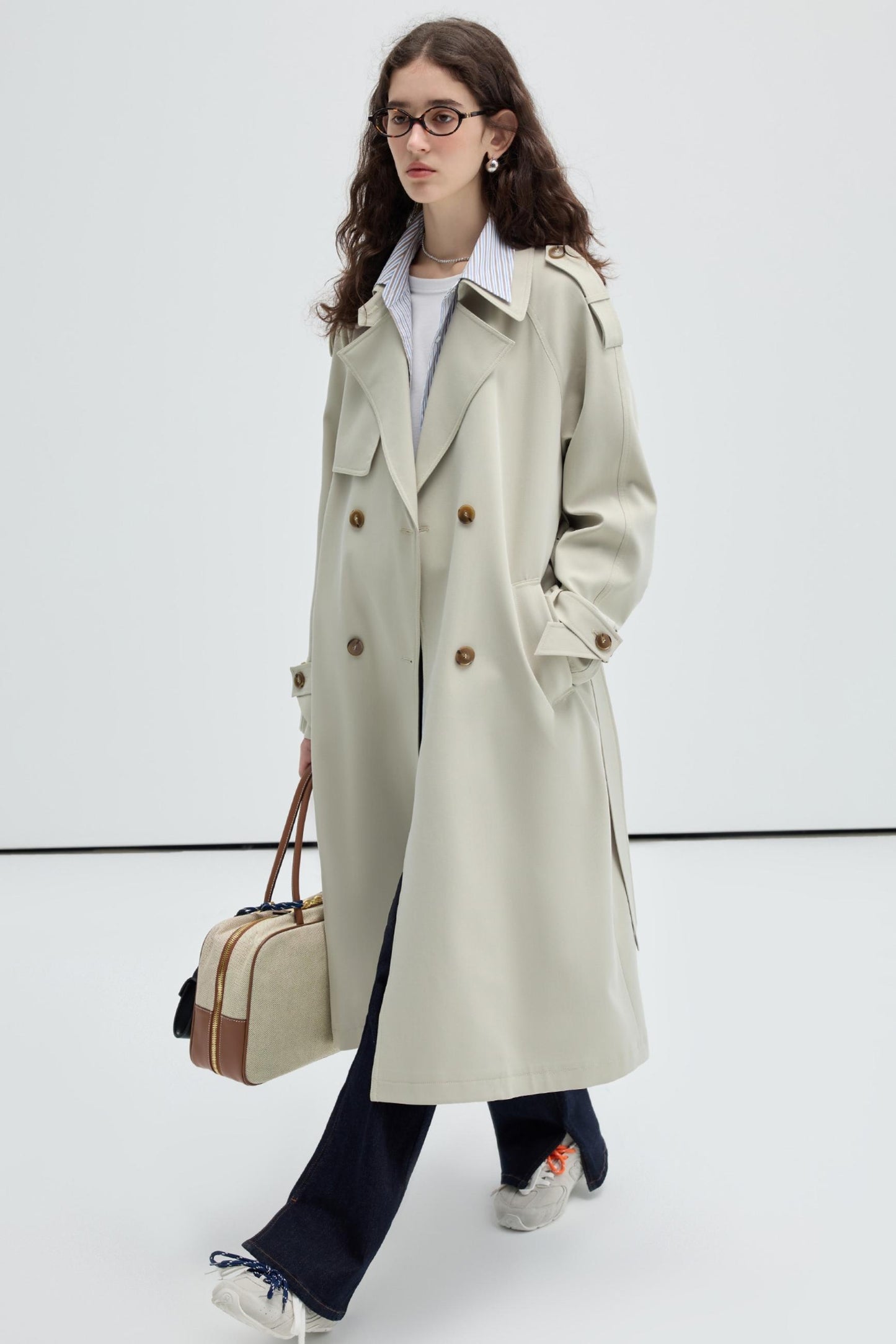 VEGA CHANG Trenchcoat Damen Midi Länge Frühjahr und Herbst 2024 neue Fälschung zwei hochwertige britische Stil Mäntel