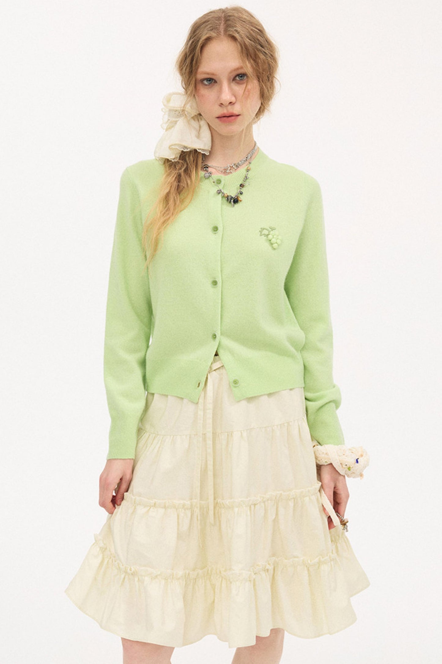 Embroidered Grape Wool Sweater