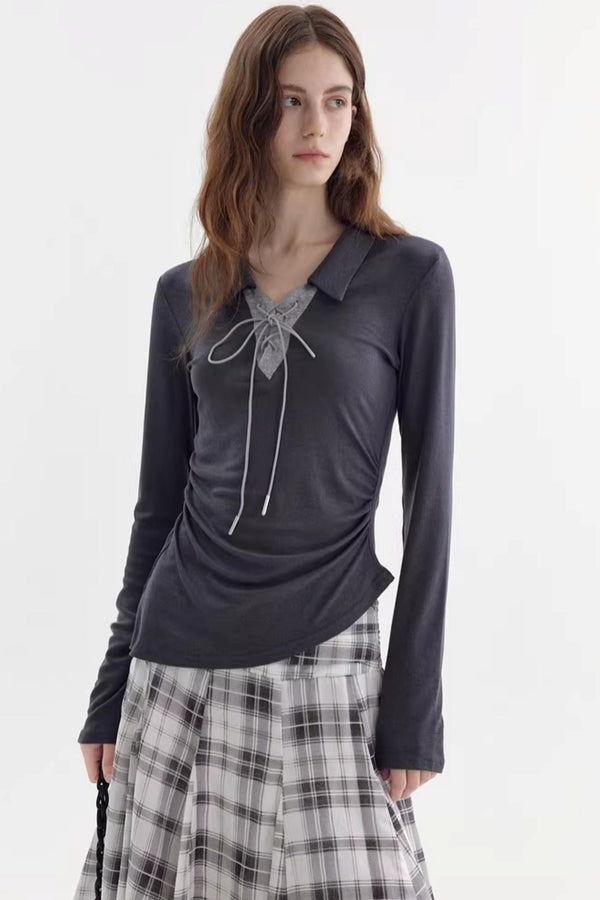 Color-Blocked Bow-Tie Polo Top