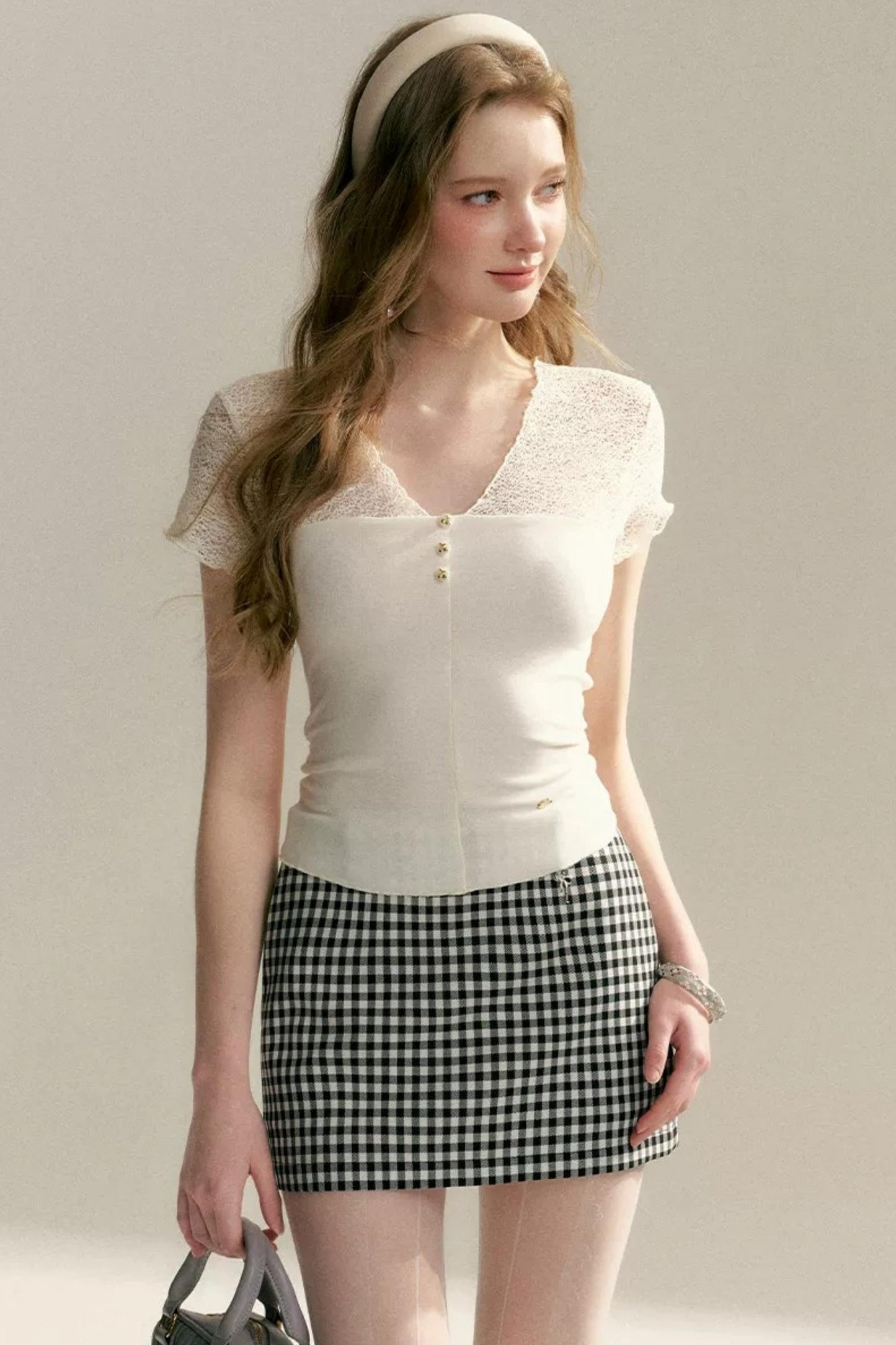 Lace-Panel V-Neck T-Shirt