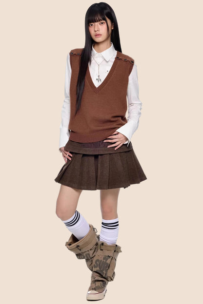 V-Neck Knitted Layered Vest