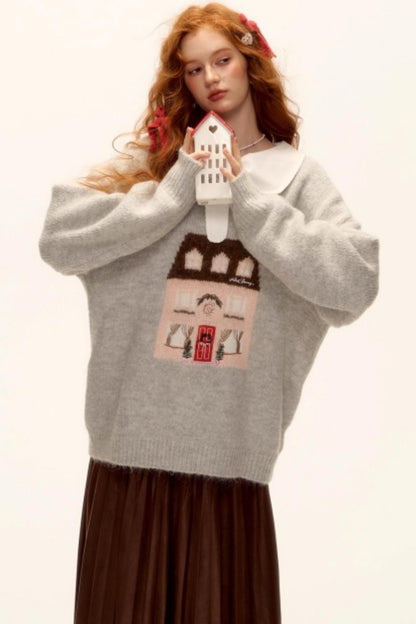 Jacquard Embroidered Wool Sweater