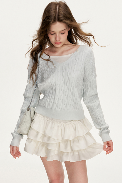 Soft Mist Cable Knit Sweater