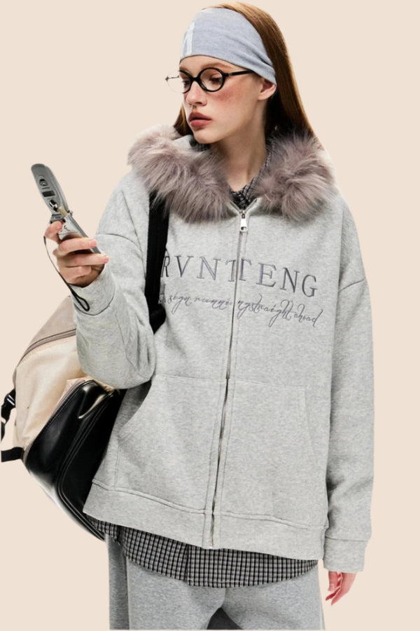 Loose Gray Cardigan Sweatshirt Jacket