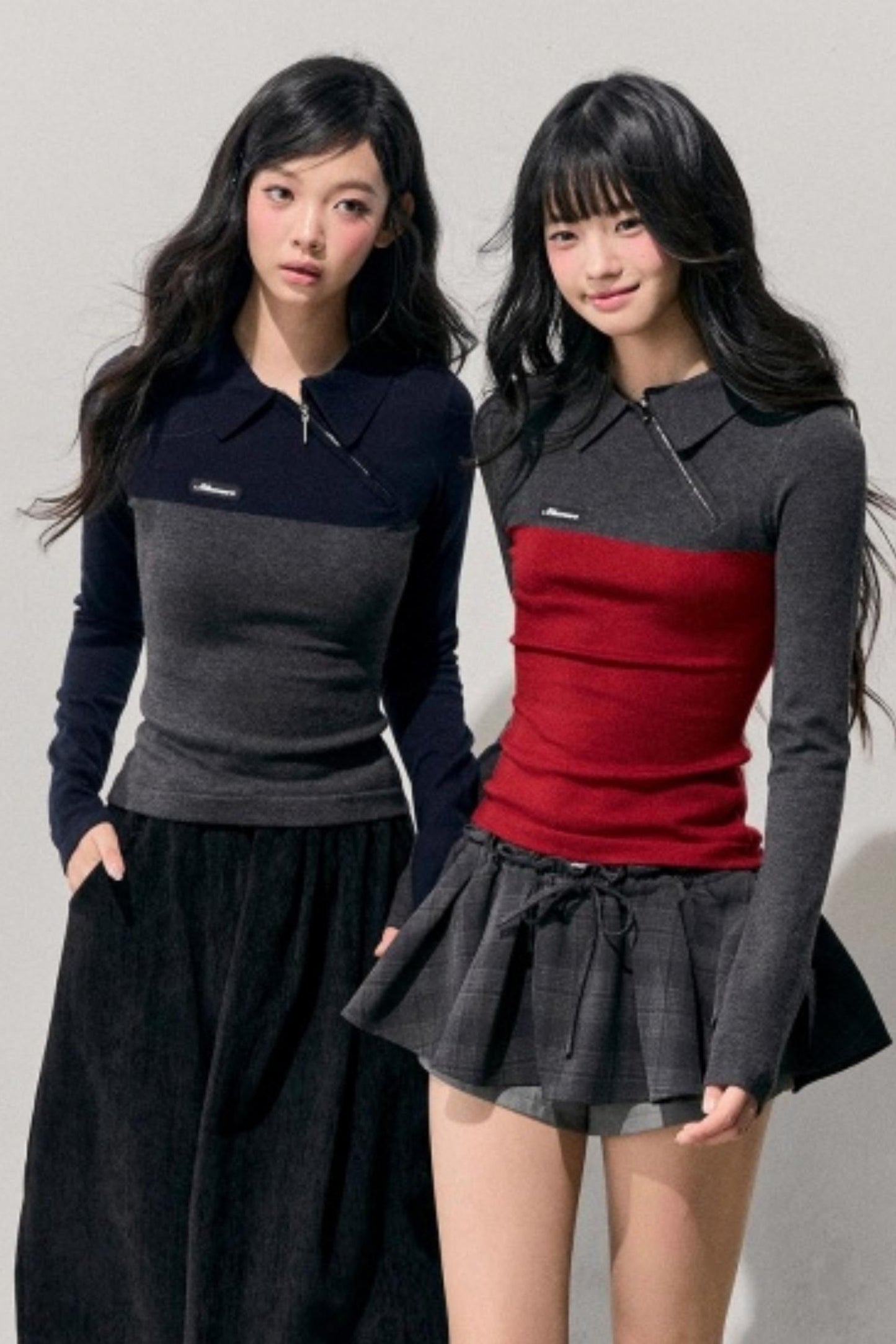 American Long-Sleeve Polo Collar Knit Top