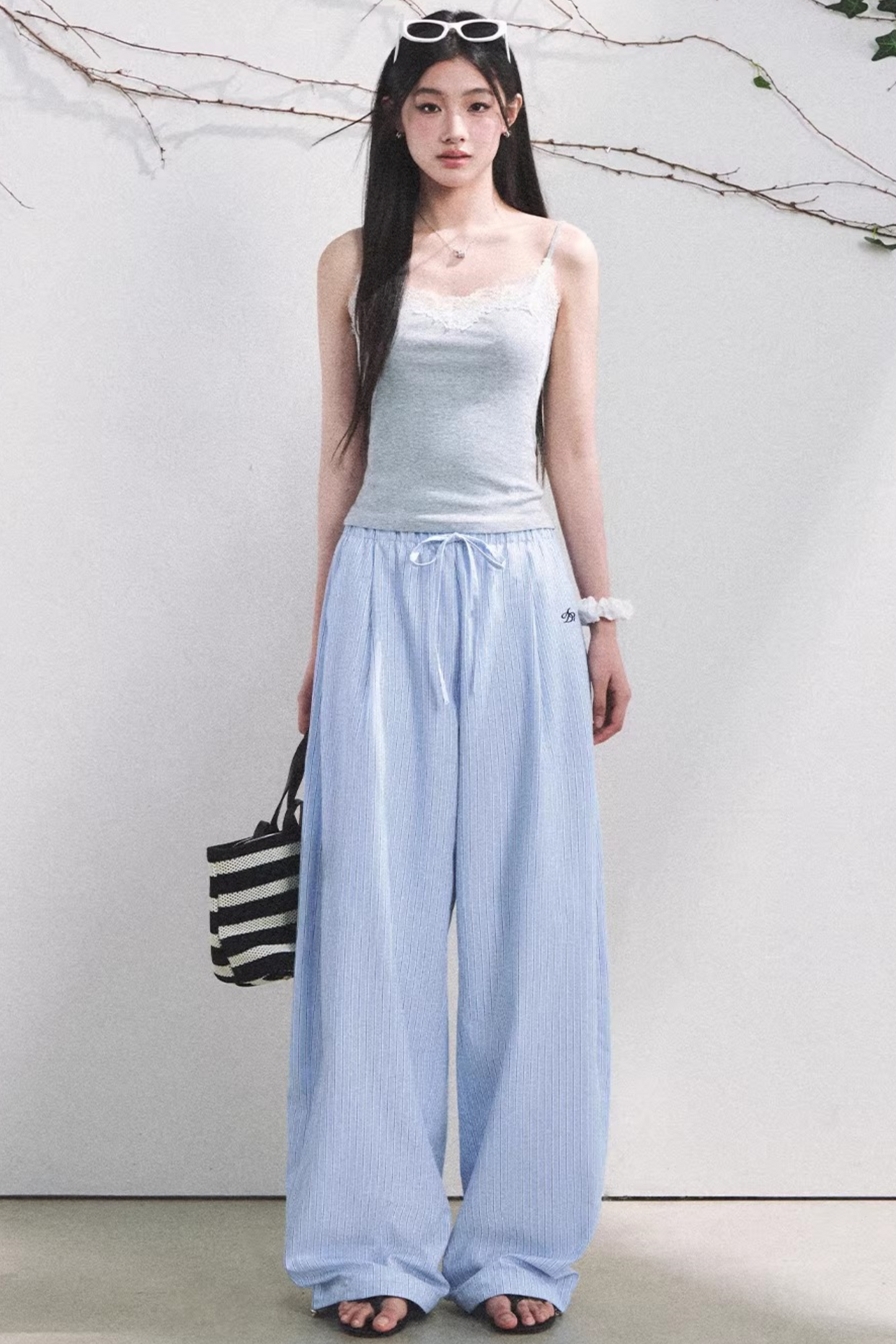 Pantaloni a Righe Color Bacca Chiaro