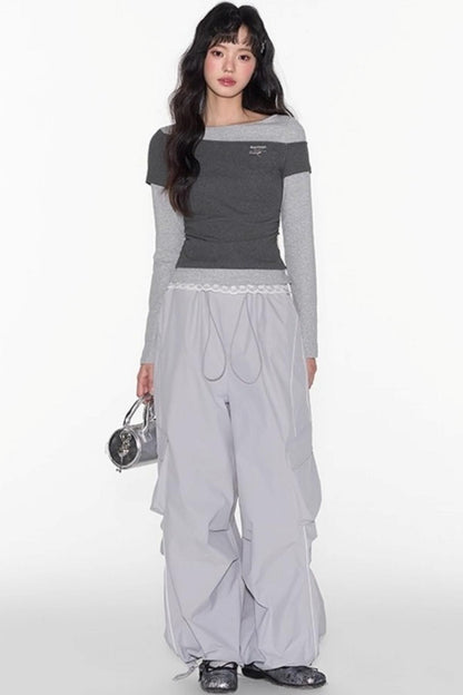 Slim Patchwork Long-sleeved Top