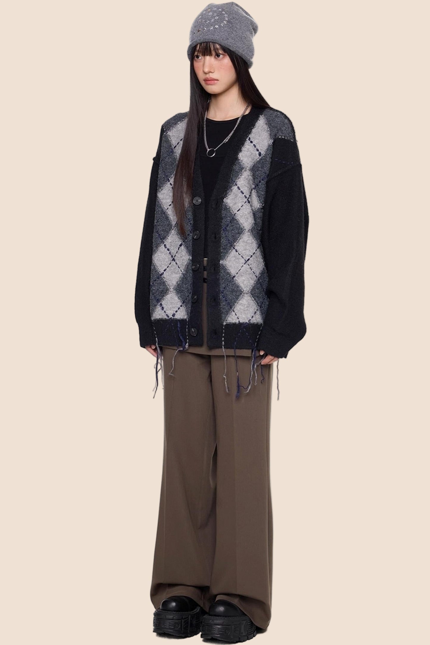 Diamond Tassel Knit Cardigan Sweater Jacket