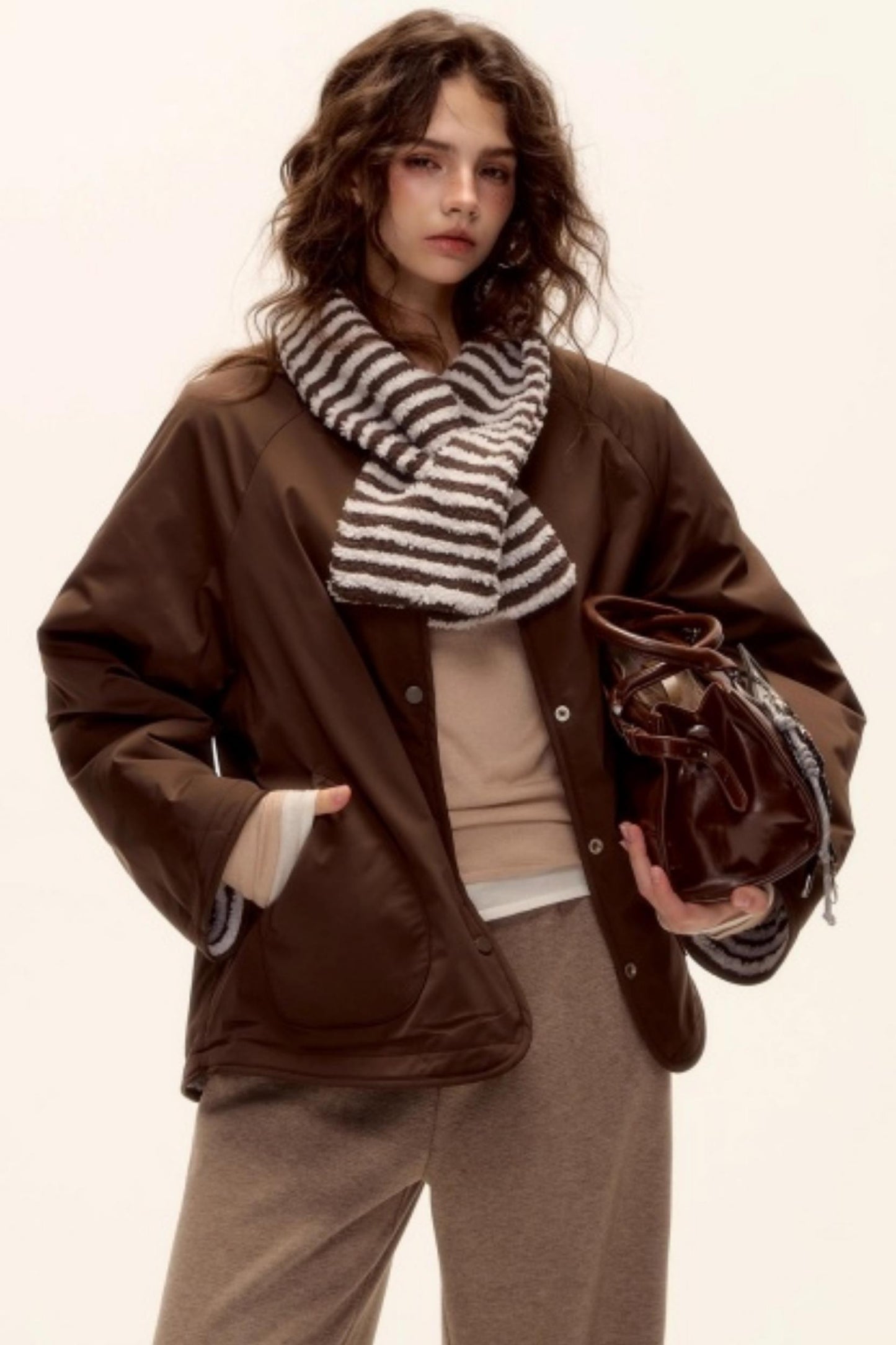 Retro Reversible Wool Coat Scarf Set