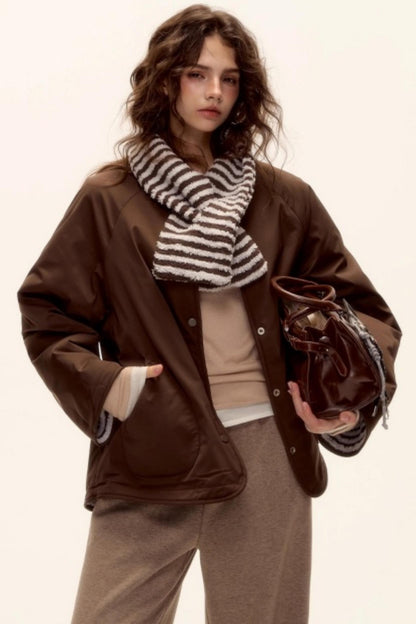 Retro Reversible Wool Coat Scarf Set