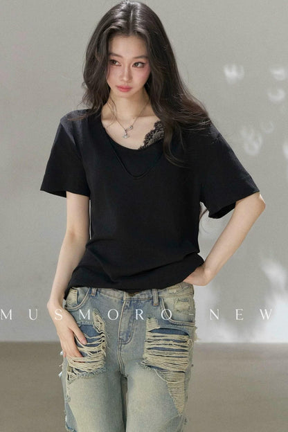 Layered-Look V-Neck Oversized Blouse