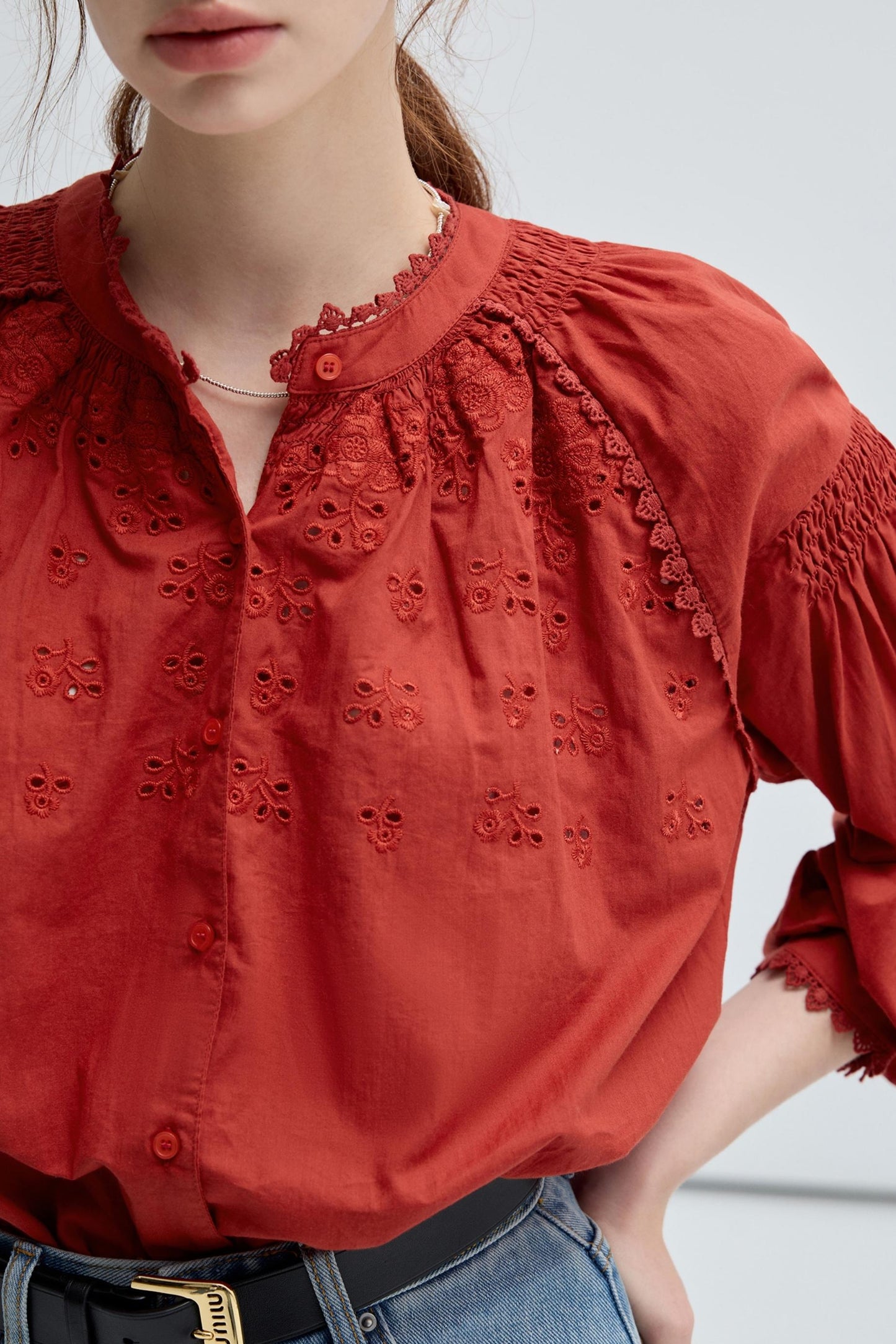 French Vintage Embroidered Cotton Shirt