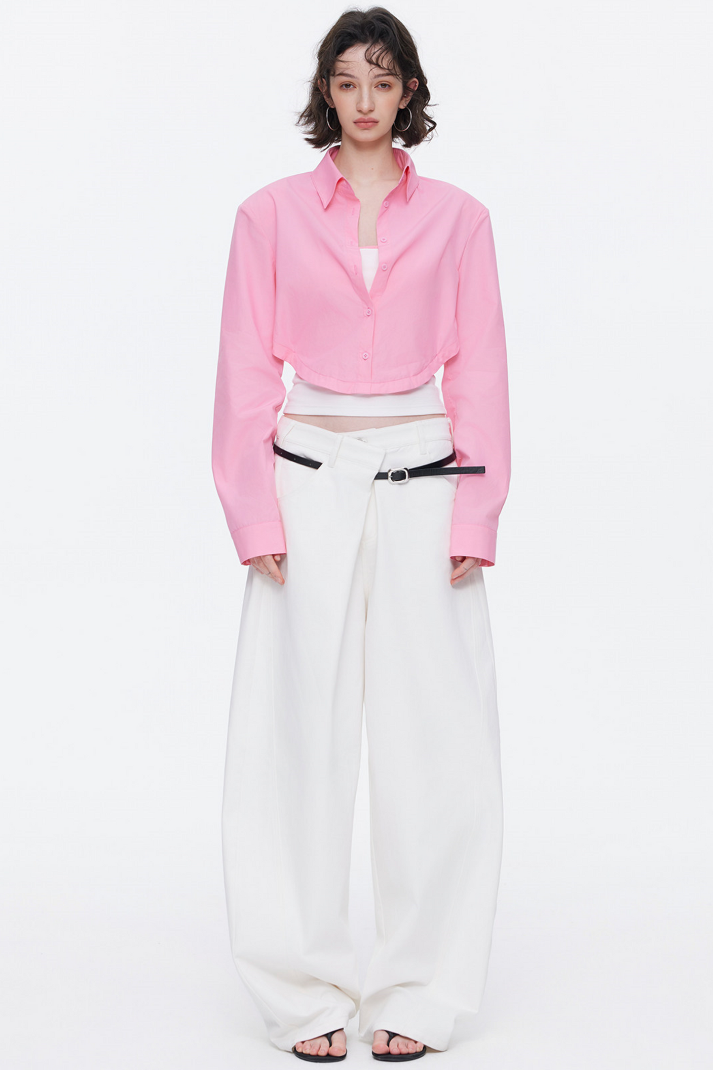 Asymmetrical Waistband Denim Pants