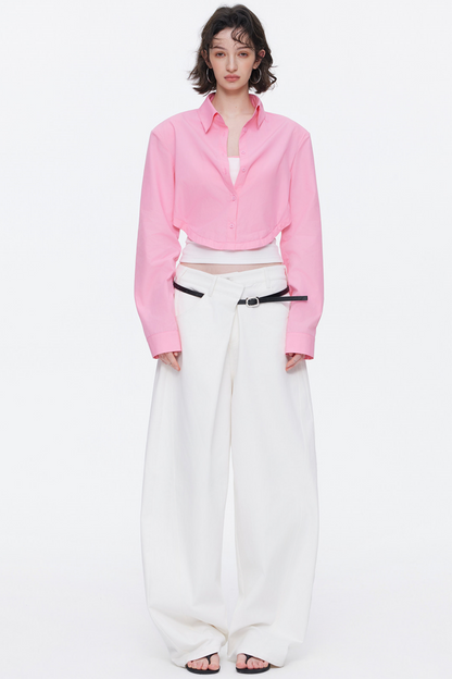 Asymmetrical Waistband Denim Pants