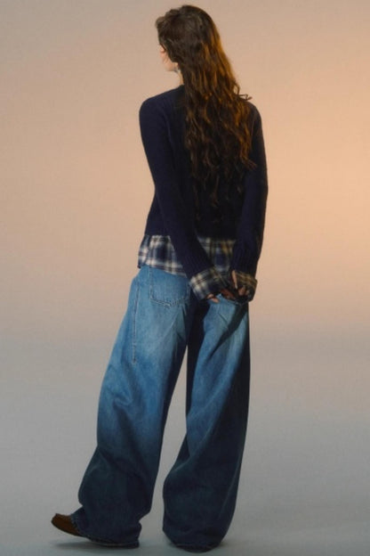 Plaid Patchwork Knit Cardigan