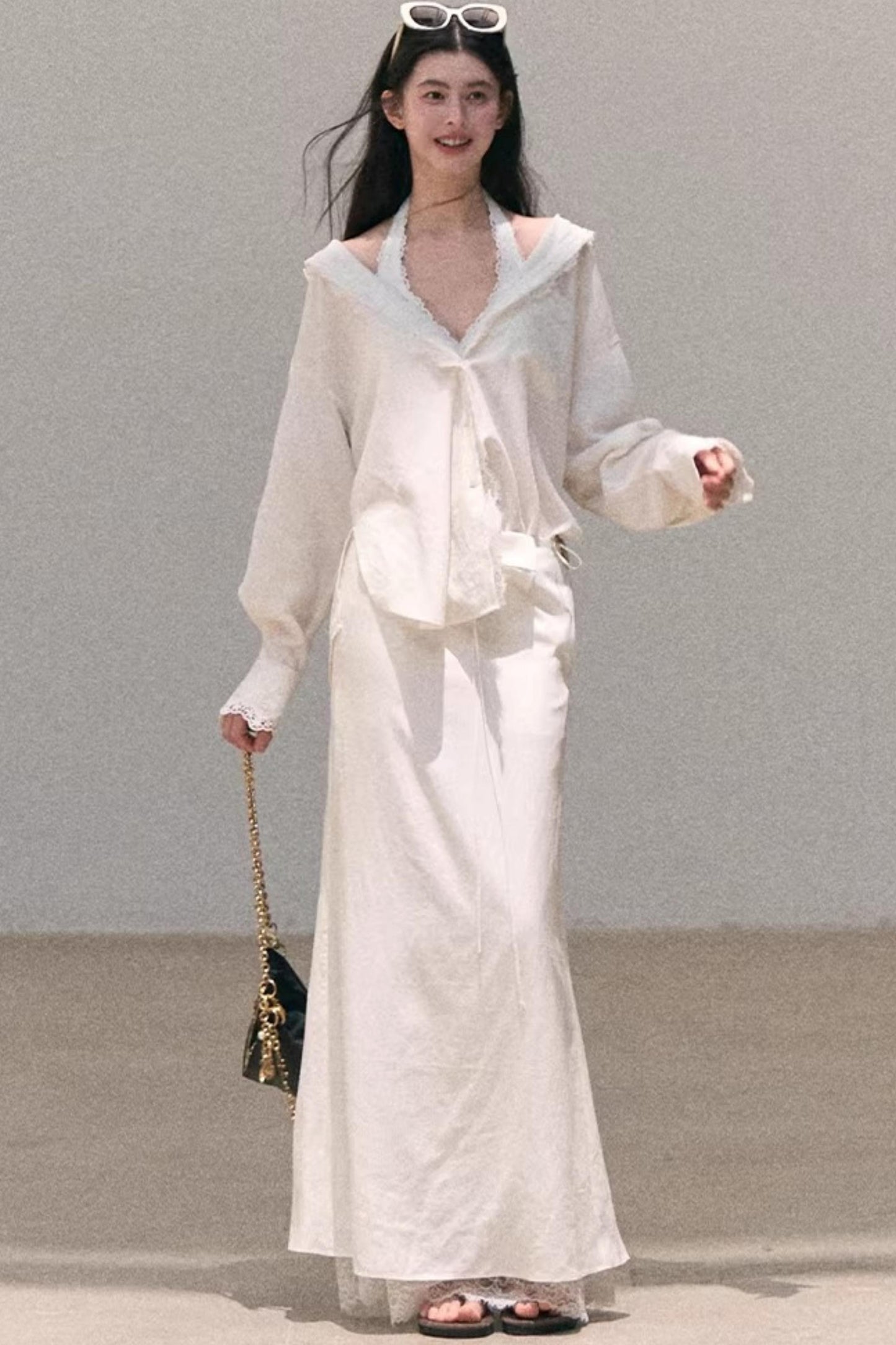 Lyocell Embroidered Draped Skirt Set-Up