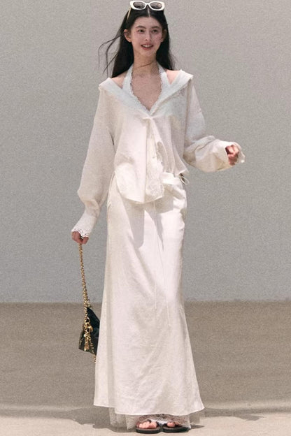 Lyocell Embroidered Draped Skirt Set-Up