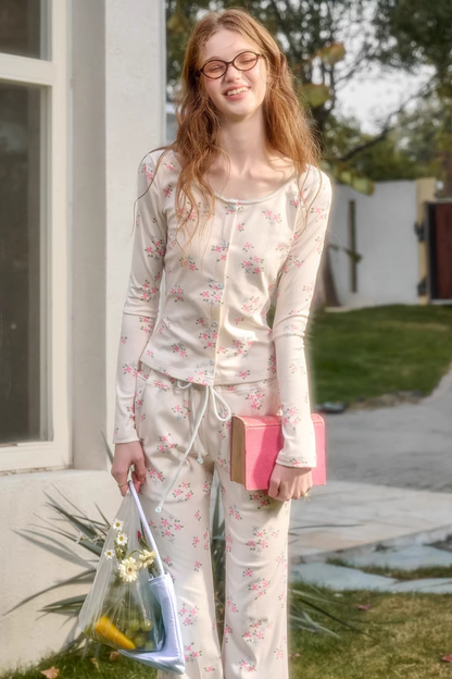 Blue Velvet Floral Cardigan Set-Up