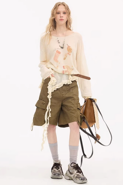 Ruffled Edge College Sweater