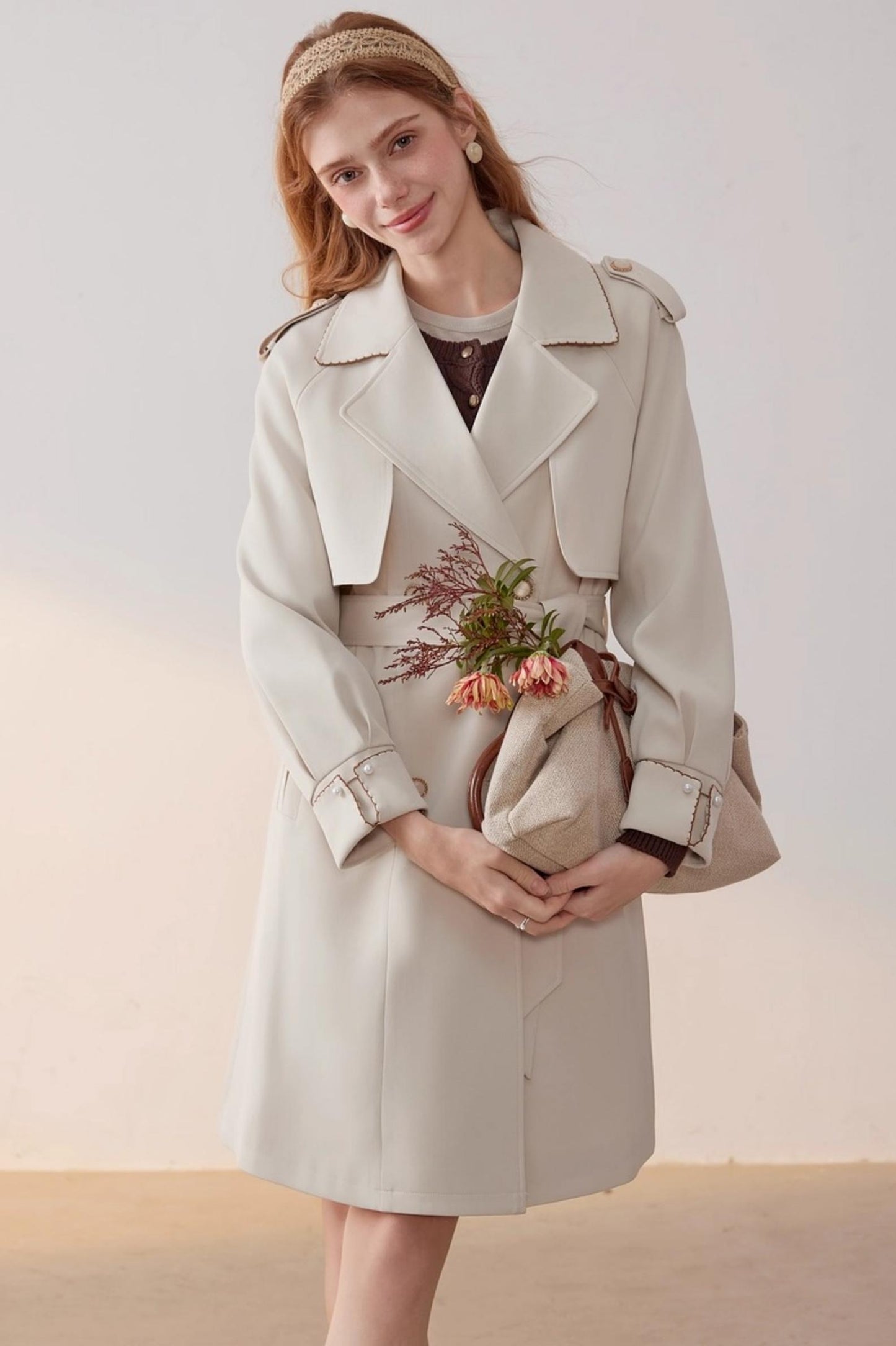 Beige Collar Trench Coat